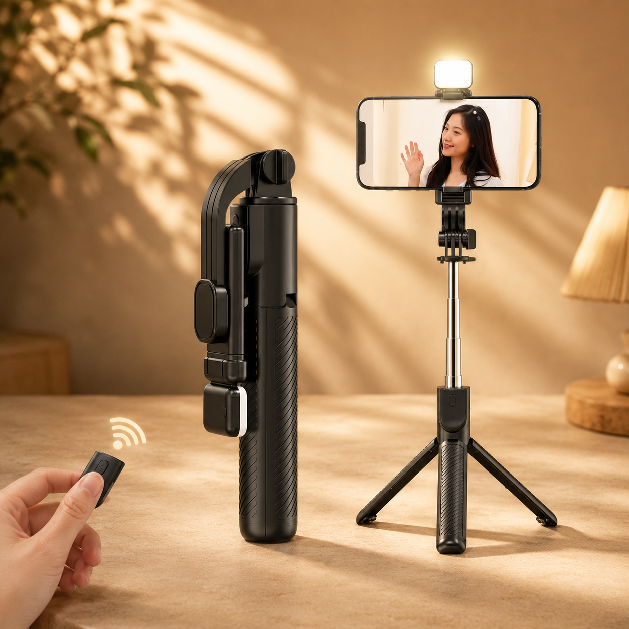 Tongsis Selfie Tripod Lampu LED Bluetooth